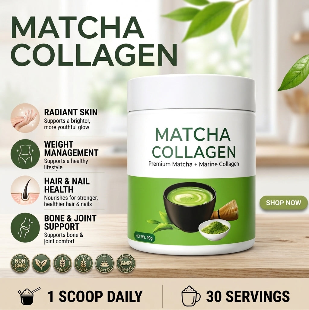 Organic Matcha Collagen Powder | Daily Support for Energy, Skin & Joints | Natural Wellness Blend